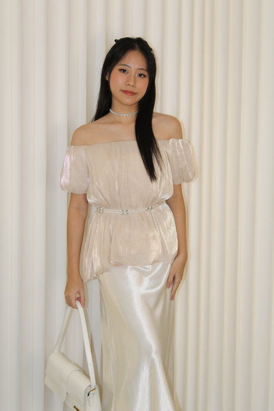 Maisie Off Shoulder Flare Top (Khaki)