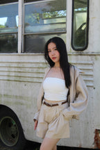 Giselle Linen Cotton Bermuda Shorts (Cream）