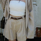 Giselle Linen Cotton Bermuda Shorts (Cream）