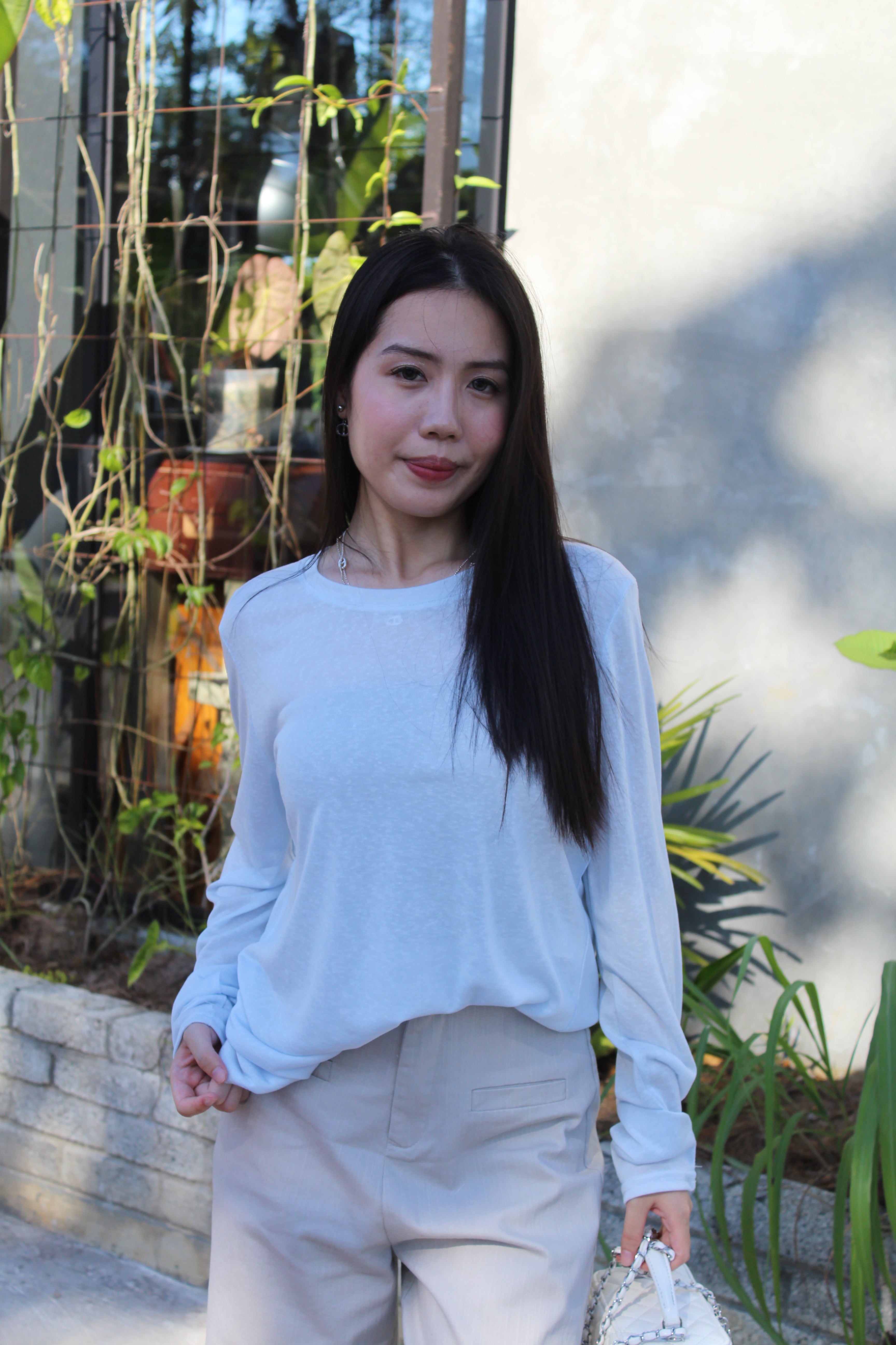 Onyx Semi-Sheer Long Sleeve Top (Blue)