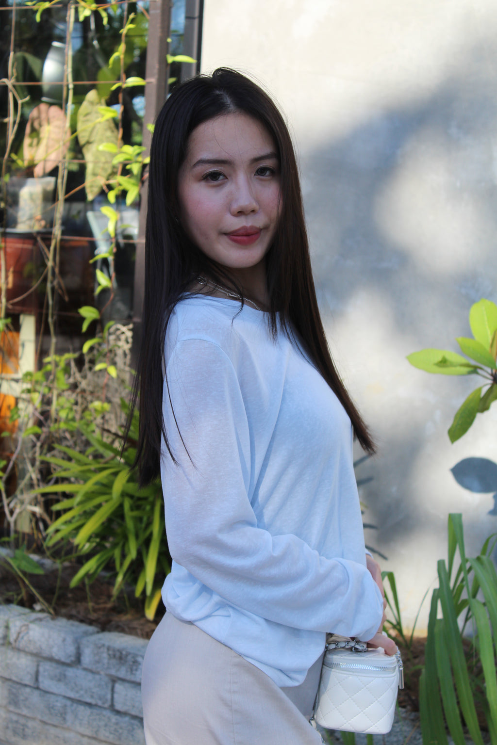 Onyx Semi-Sheer Long Sleeve Top (White)