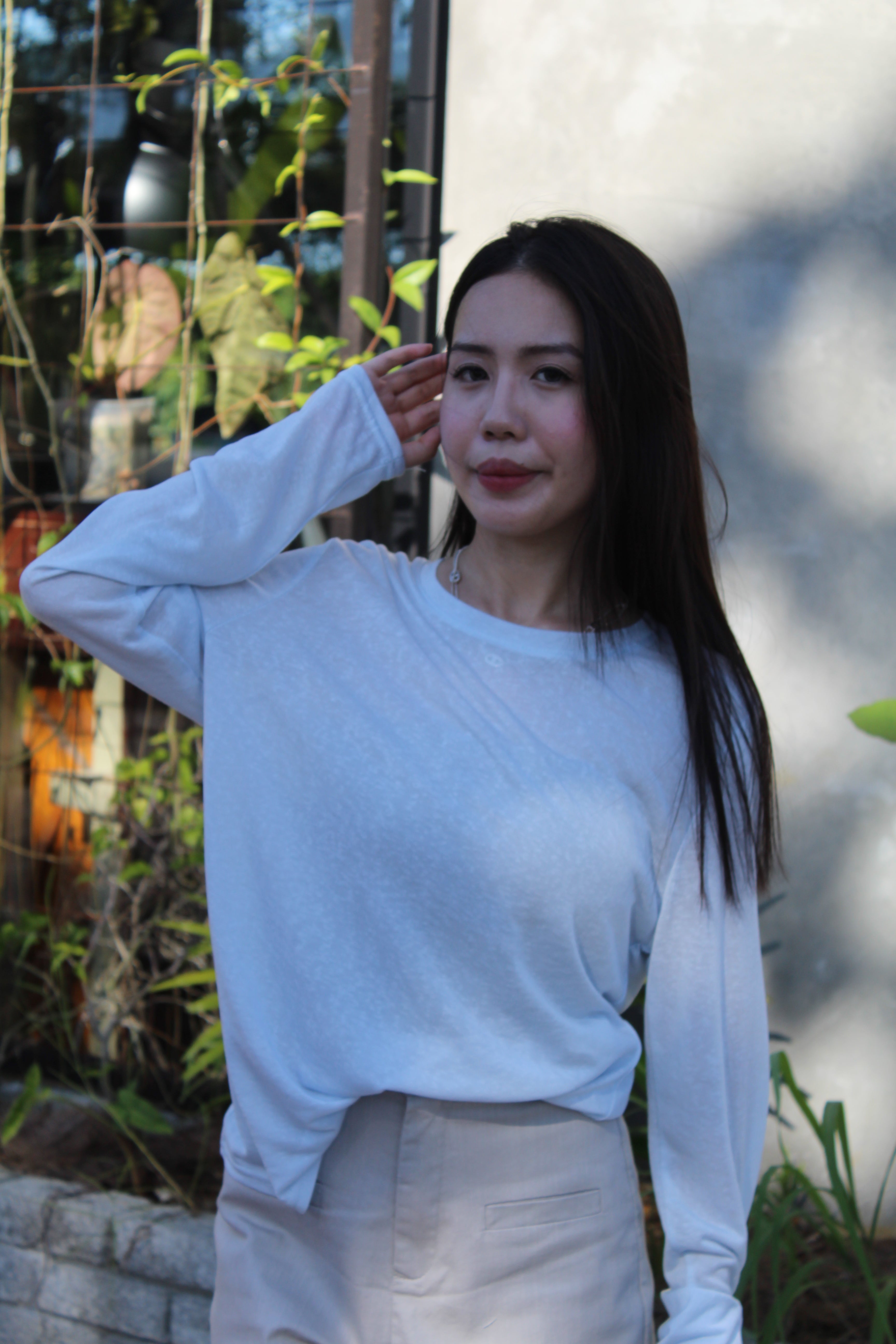 Onyx Semi-Sheer Long Sleeve Top (Blue)