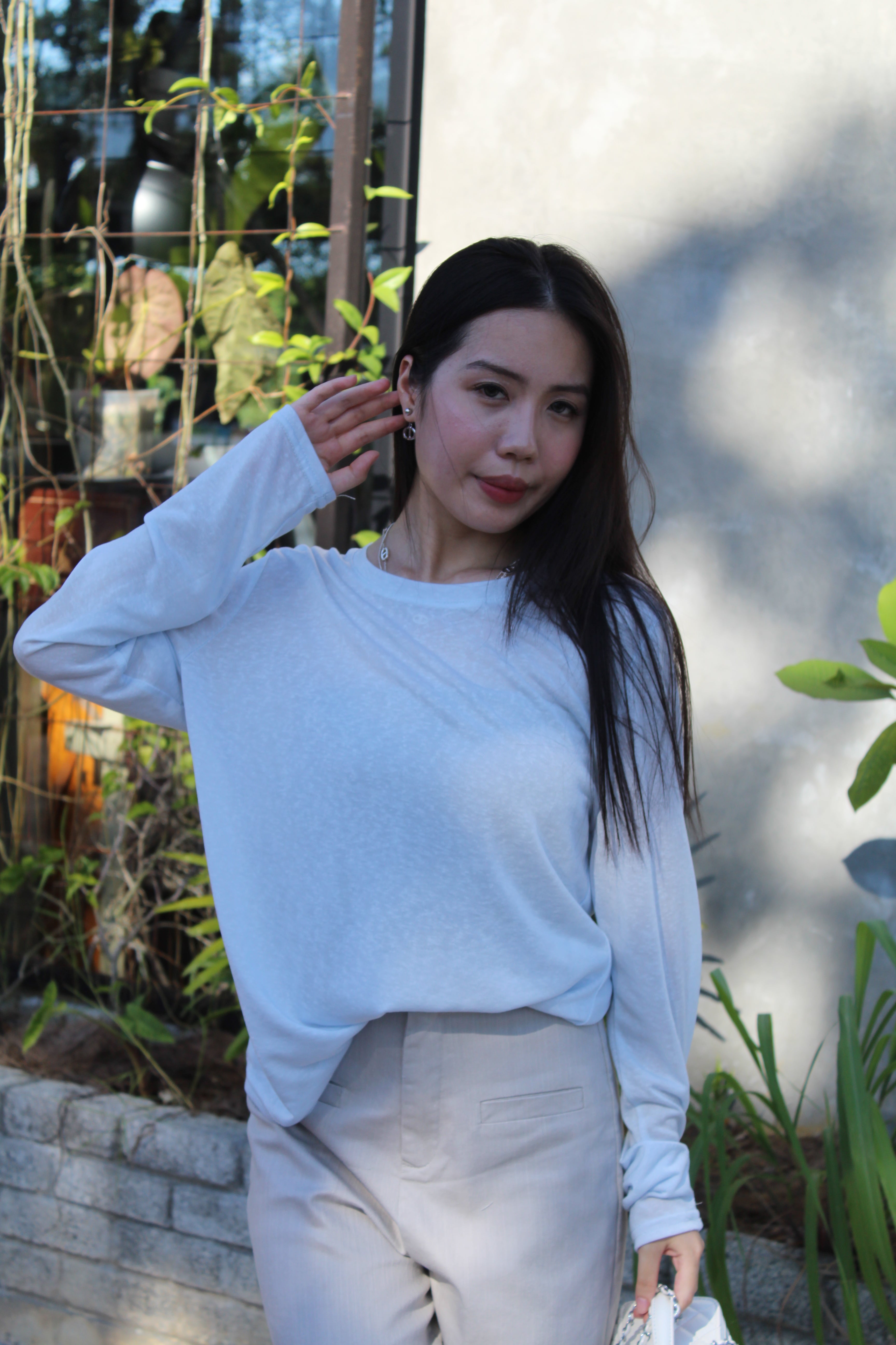 Onyx Semi-Sheer Long Sleeve Top (Blue)