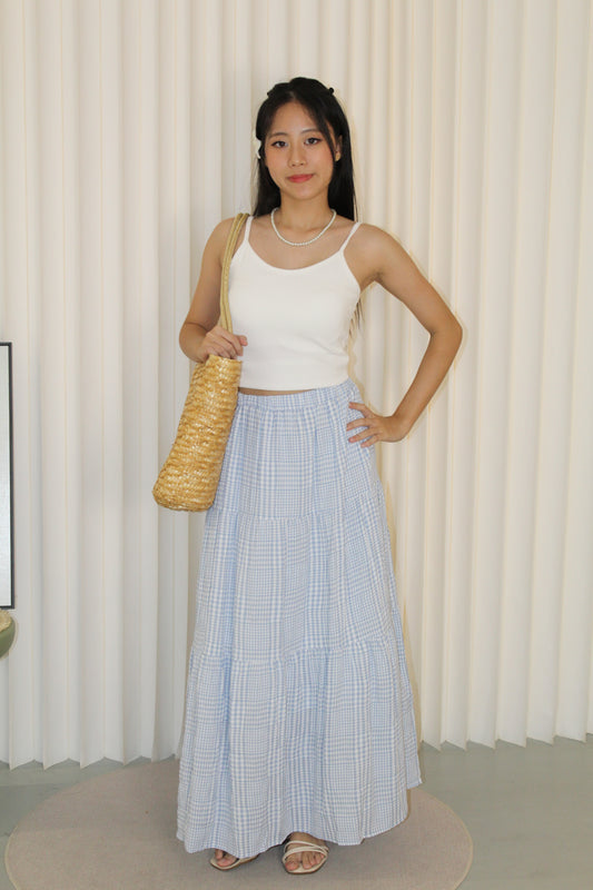 Brenda Checkered Maxi Skirt (Blue)