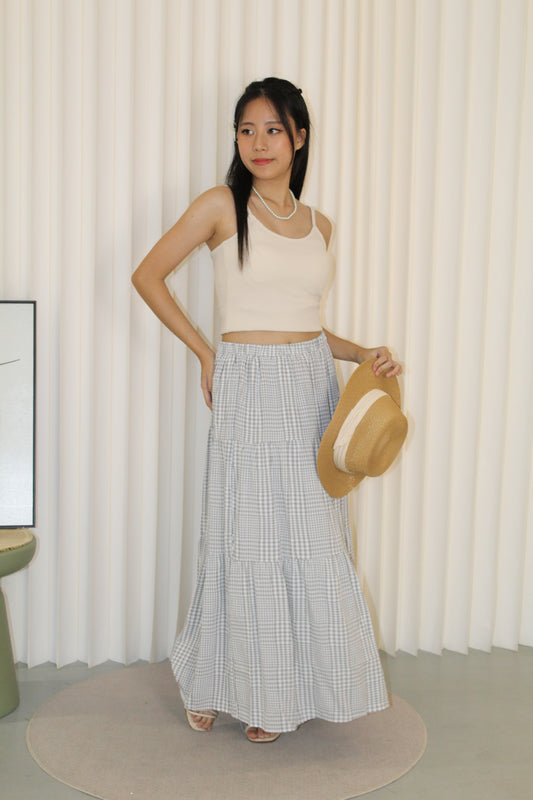 Brenda Checkered Maxi Skirt (Grey)
