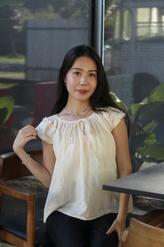 Kaliyah Broderie Ruffle Top (Cream)