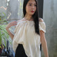 Kaliyah Broderie Ruffle Top (Blue）
