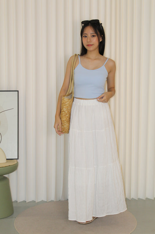 Brenda Checkered Maxi Skirt (White)
