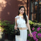 Camryn Polka Dot Midi Skirt (White)