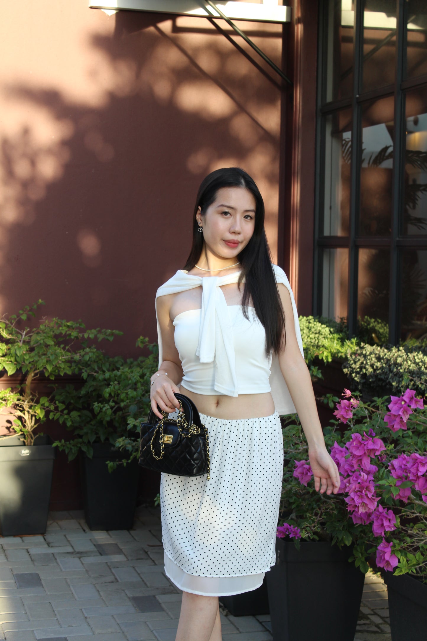 Camryn Polka Dot Midi Skirt (White)