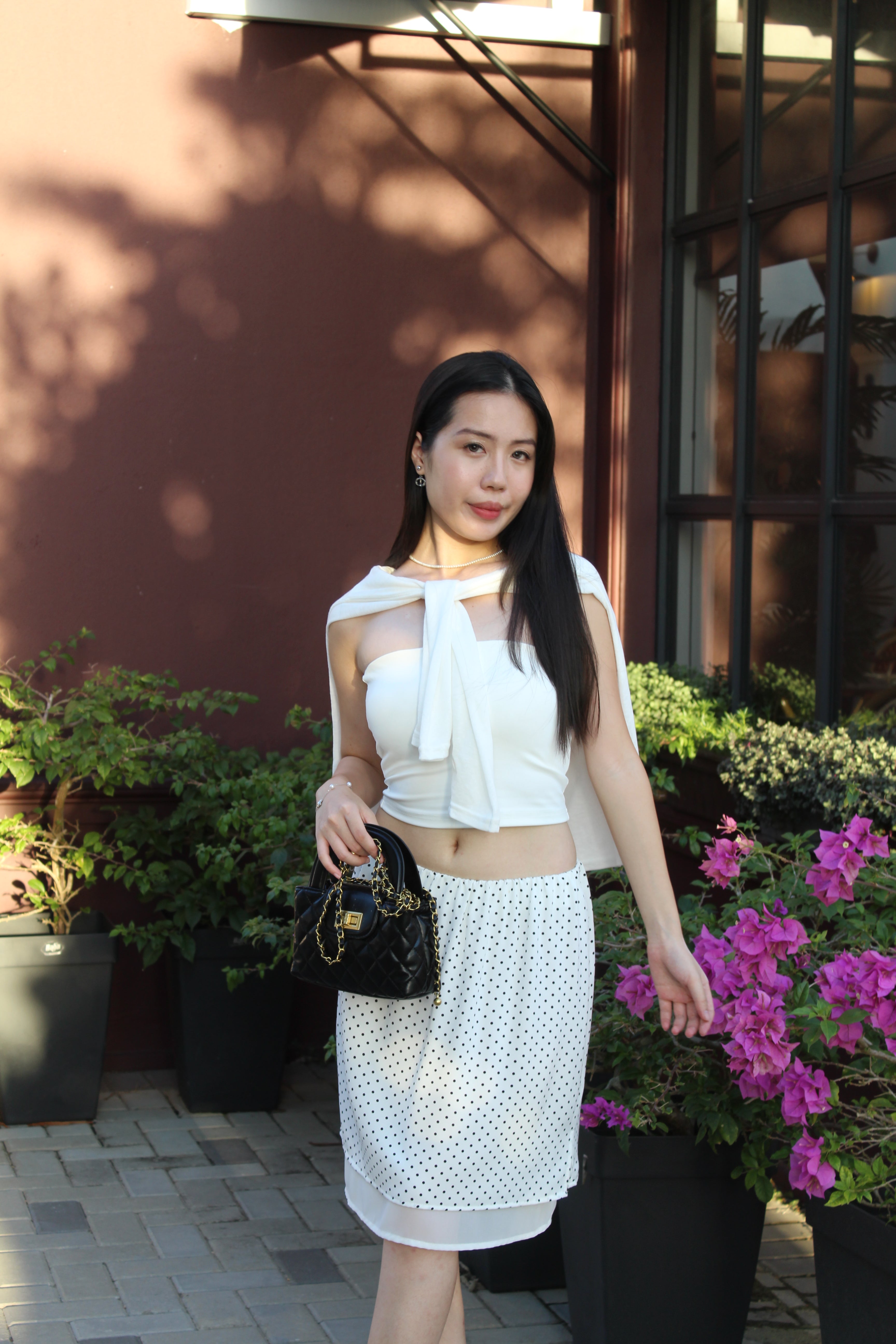 Camryn Polka Dot Midi Skirt (White)
