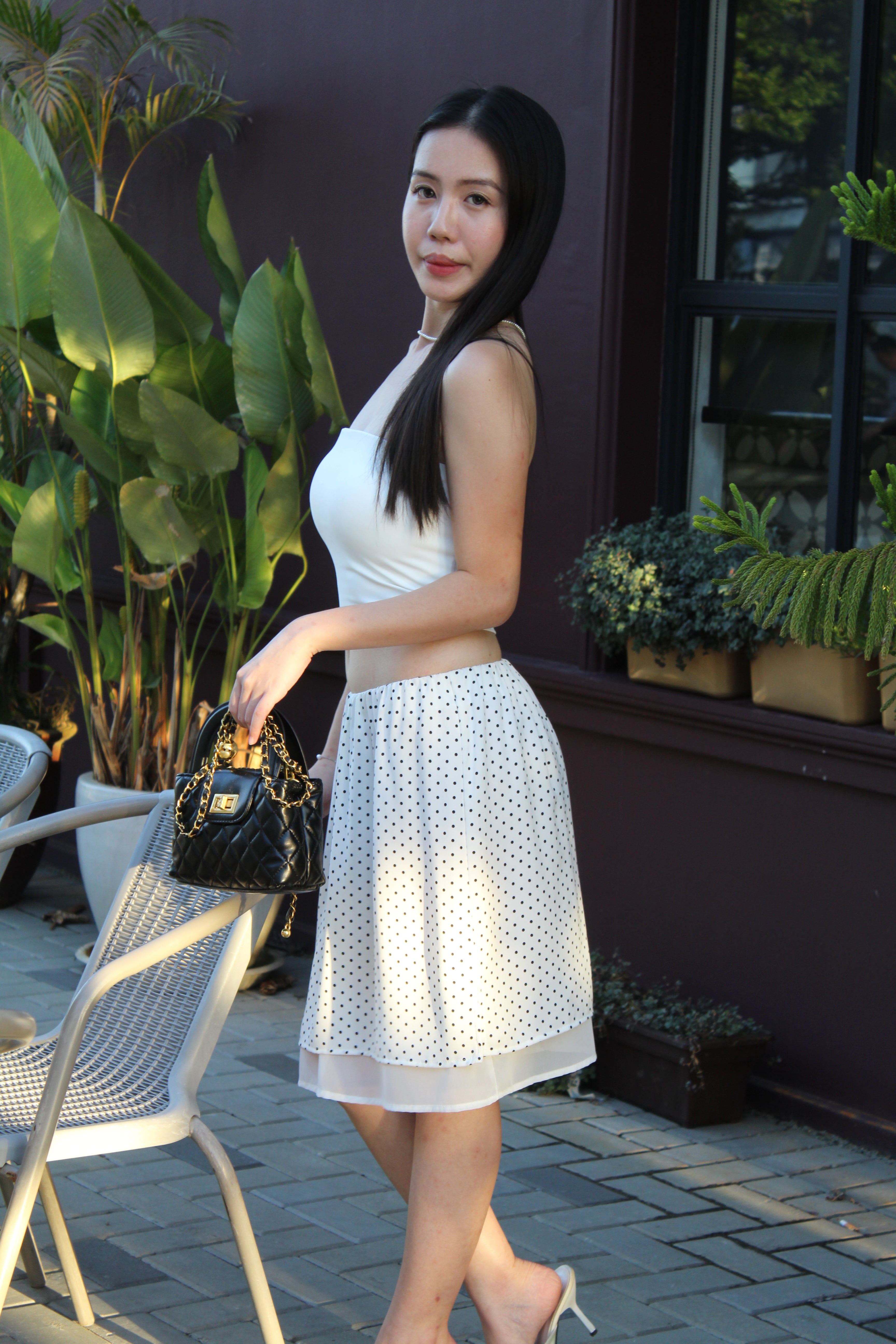 Camryn Polka Dot Midi Skirt (White)