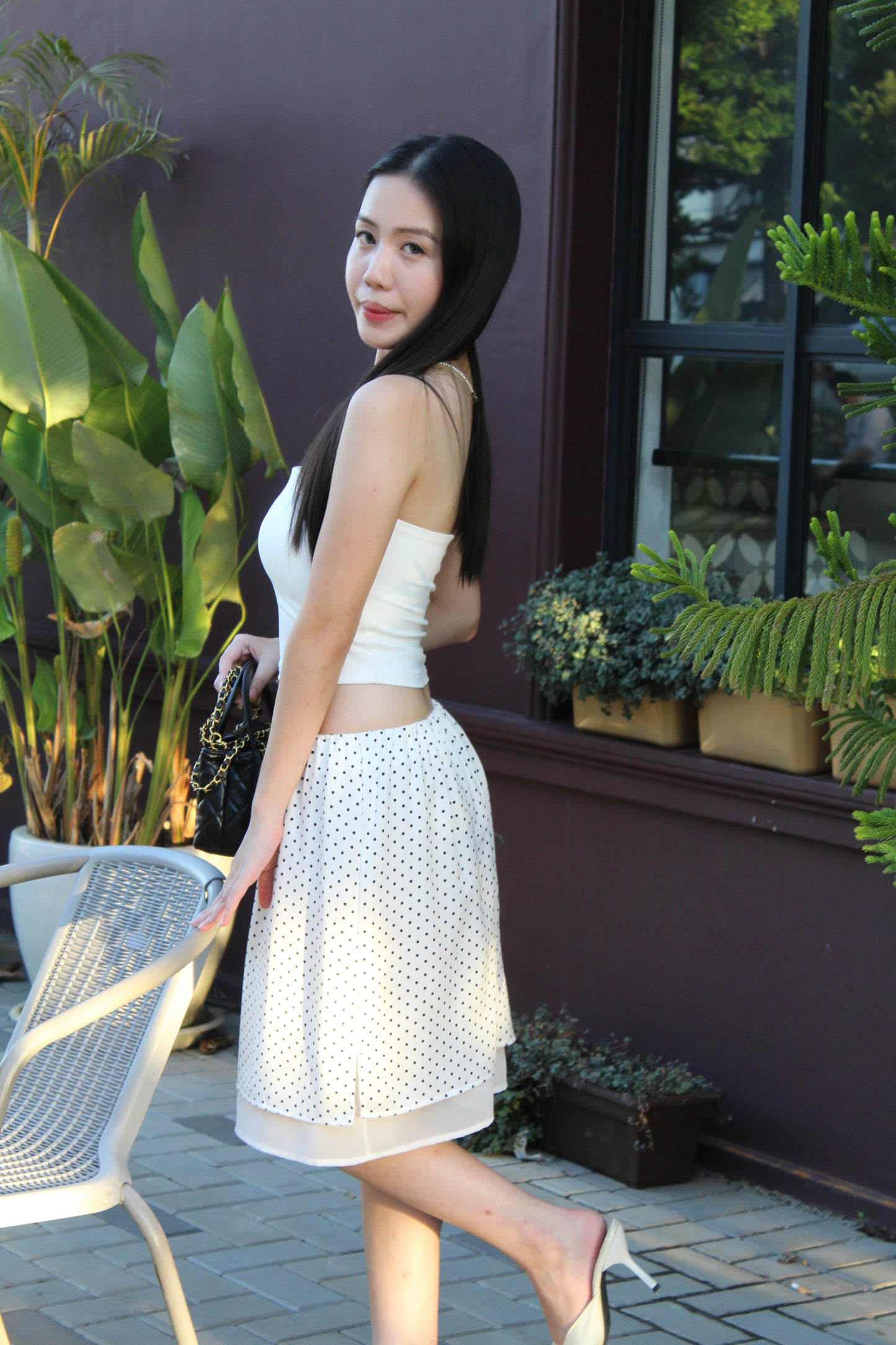 Camryn Polka Dot Midi Skirt (Black)