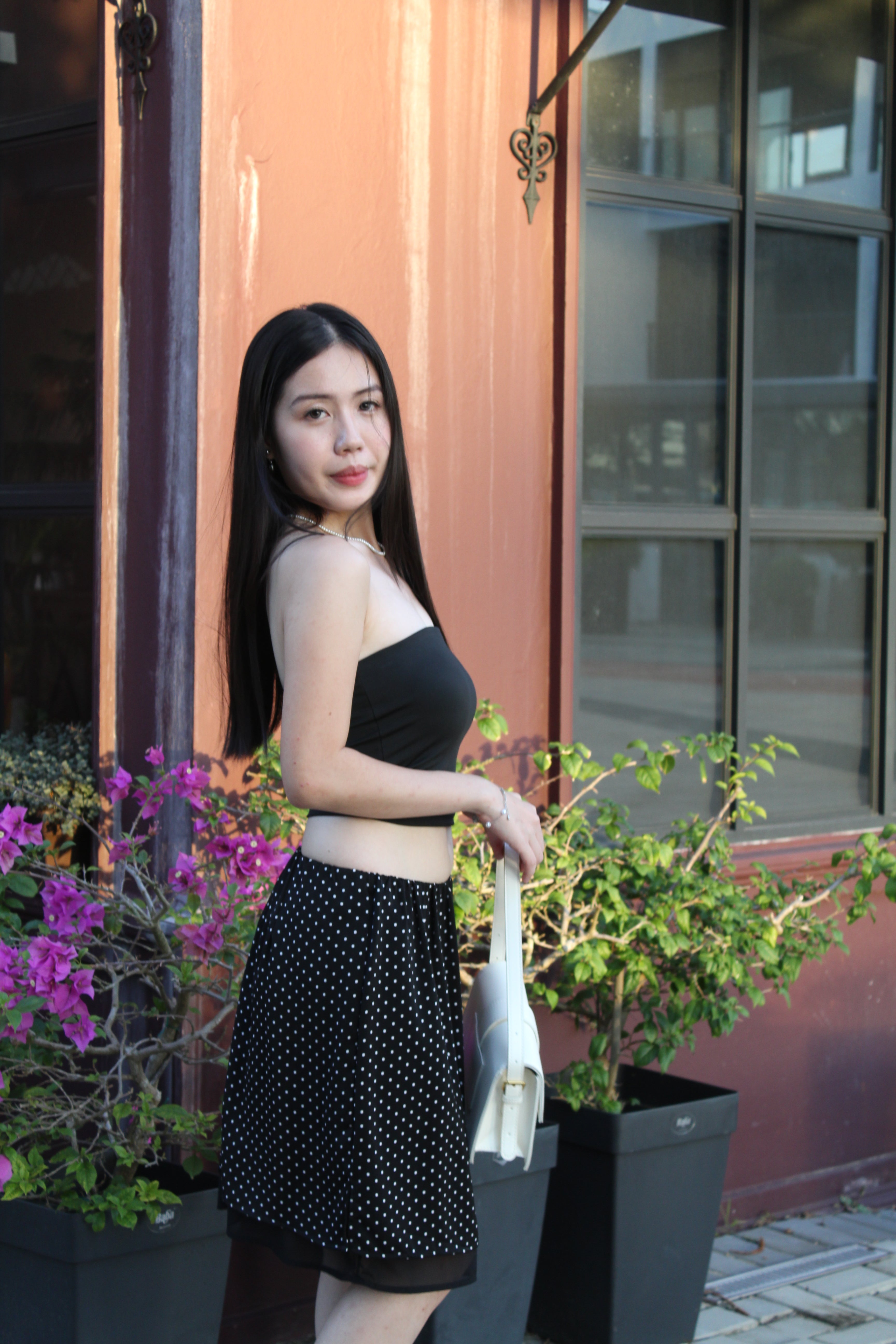 Camryn Polka Dot Midi Skirt (Black)