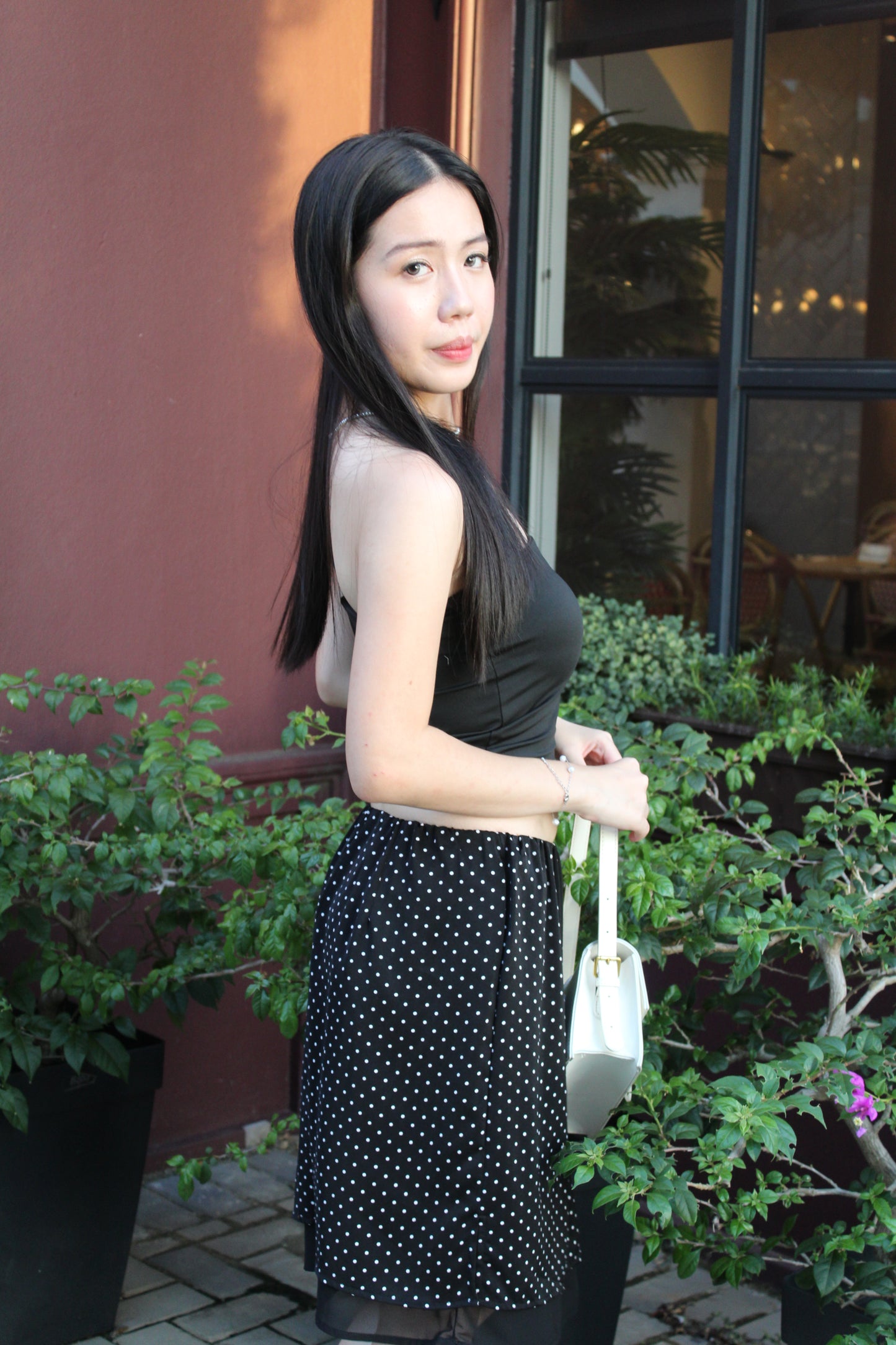 Camryn Polka Dot Midi Skirt (Black)