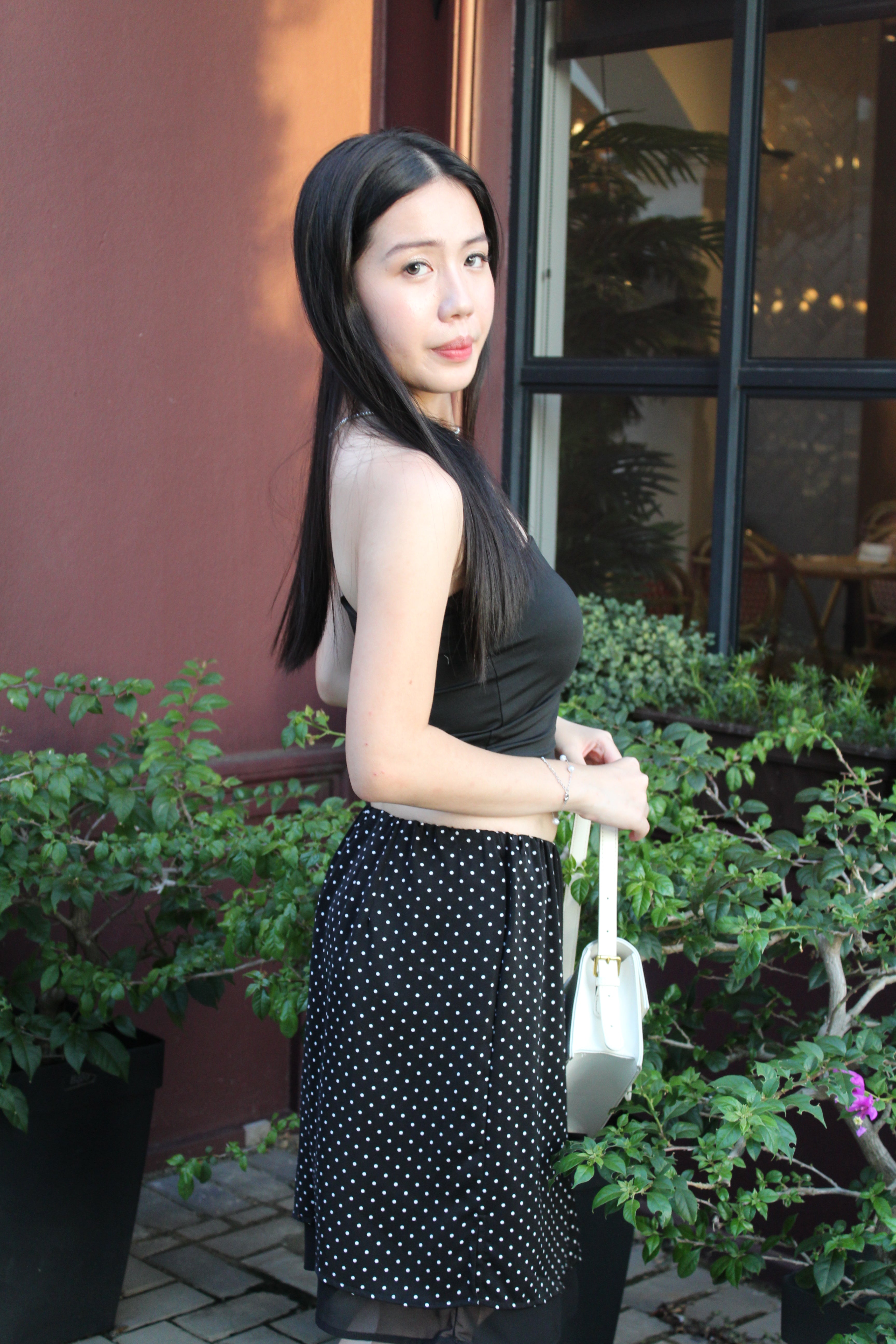 Camryn Polka Dot Midi Skirt (Black)