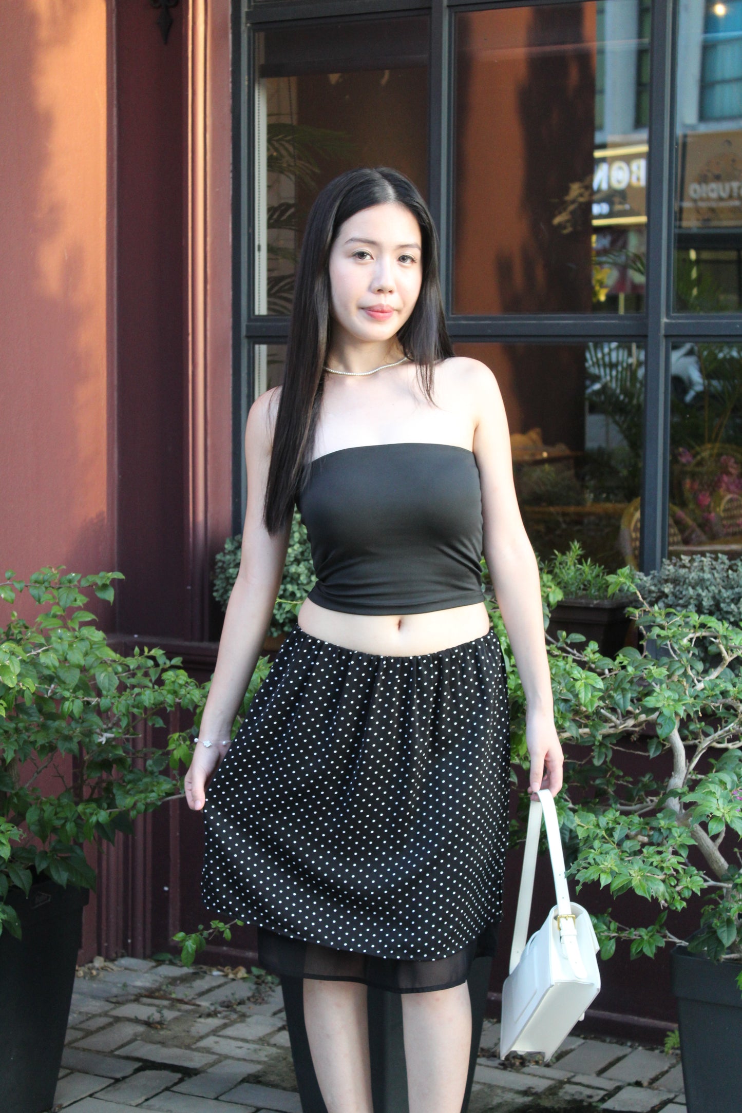 Camryn Polka Dot Midi Skirt (White)