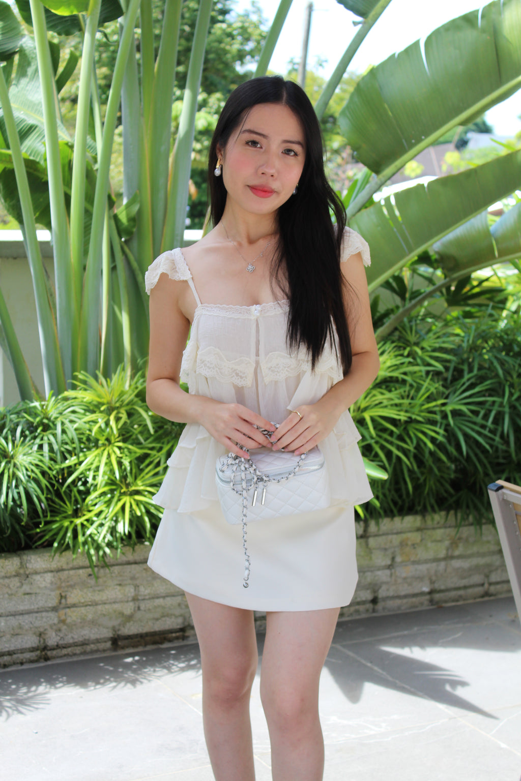 Wendy Lace Flare Layered Top (Cream)