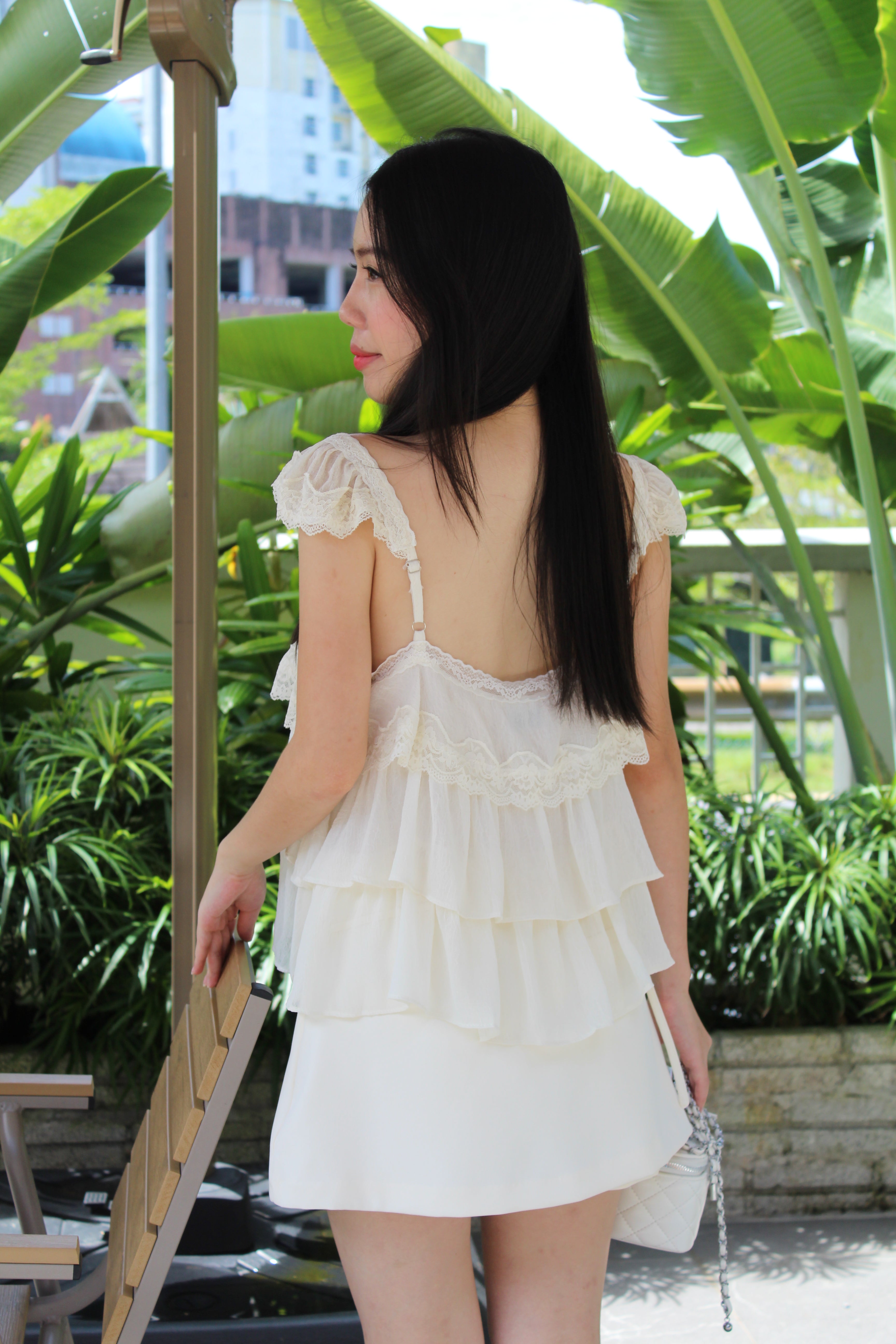 Wendy Lace Flare Layered Top (Cream)