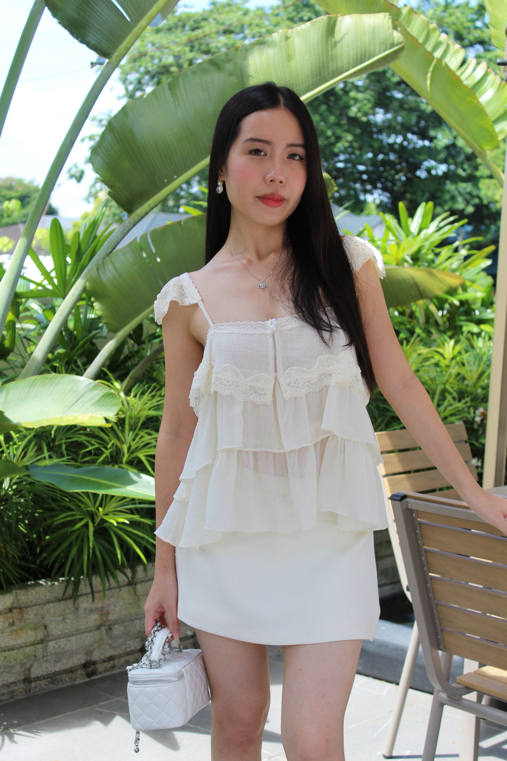 Wendy Lace Flare Layered Top (Cream)