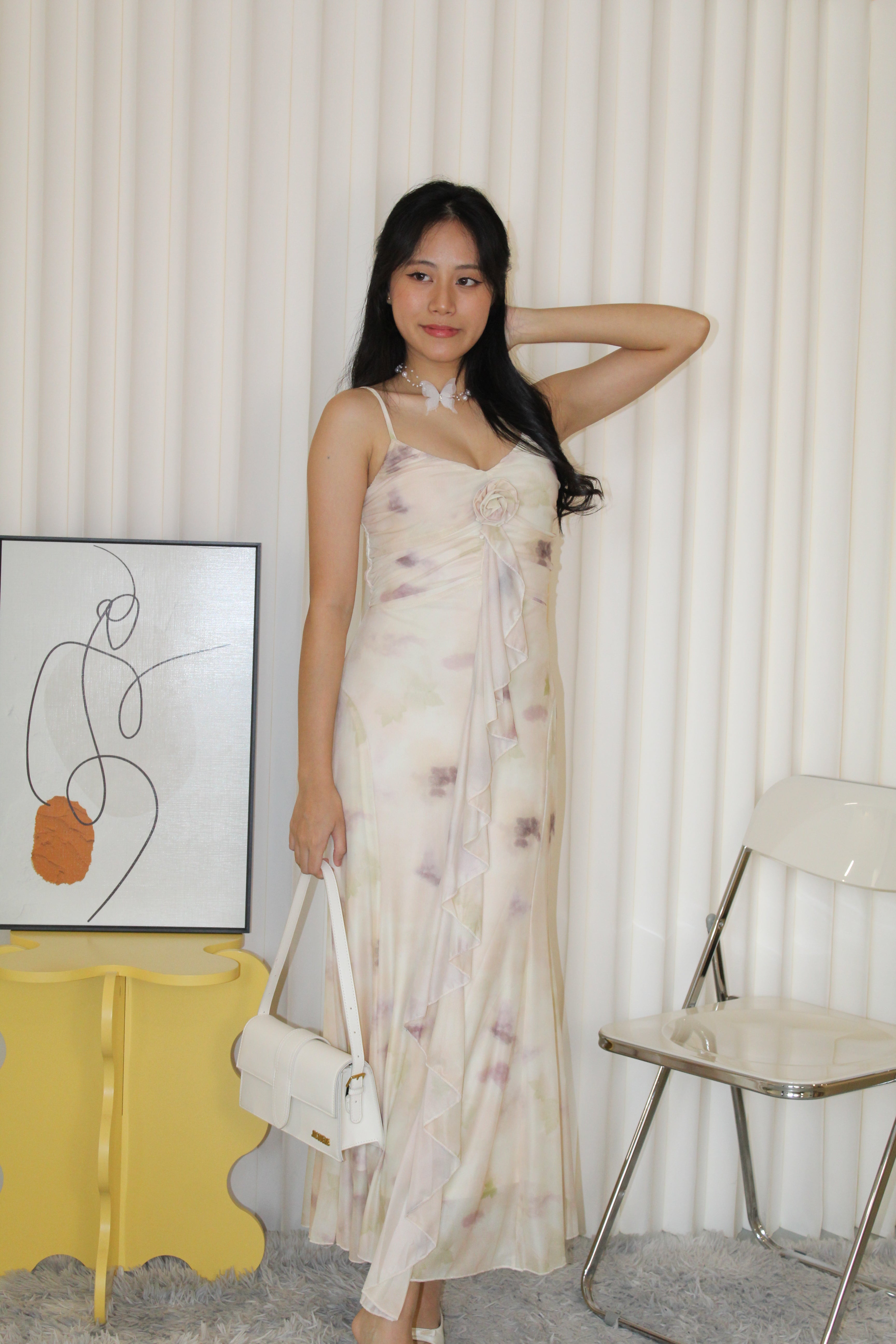 Ginnie Floral Mesh Midaxi Dress (Cream)
