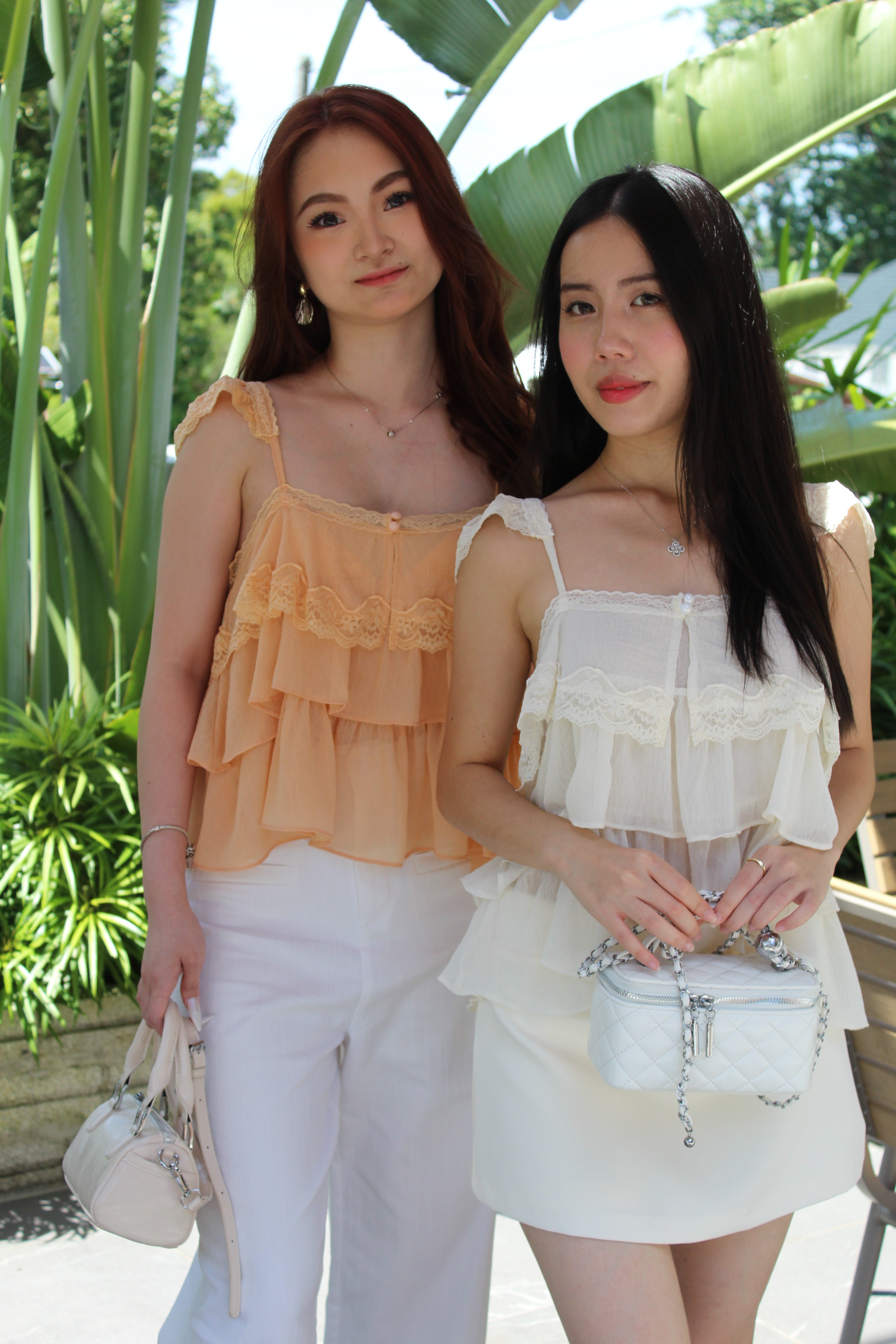 Wendy Lace Flare Layered Top (Cream)