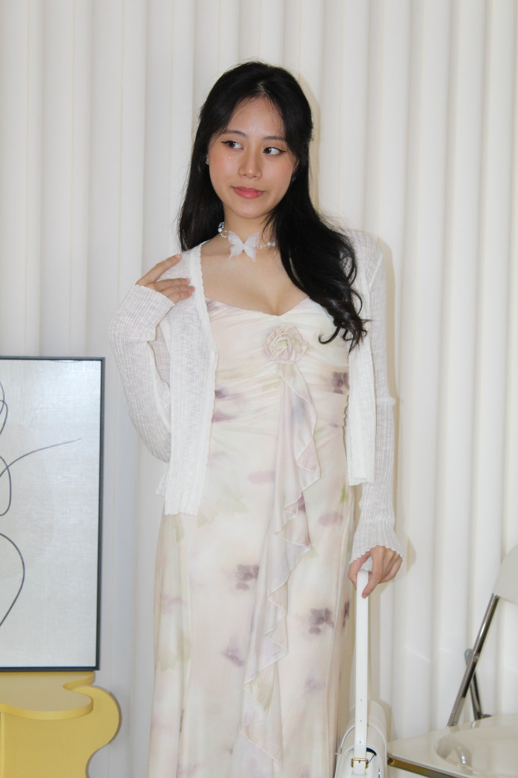 Ginnie Floral Mesh Midaxi Dress (Cream)