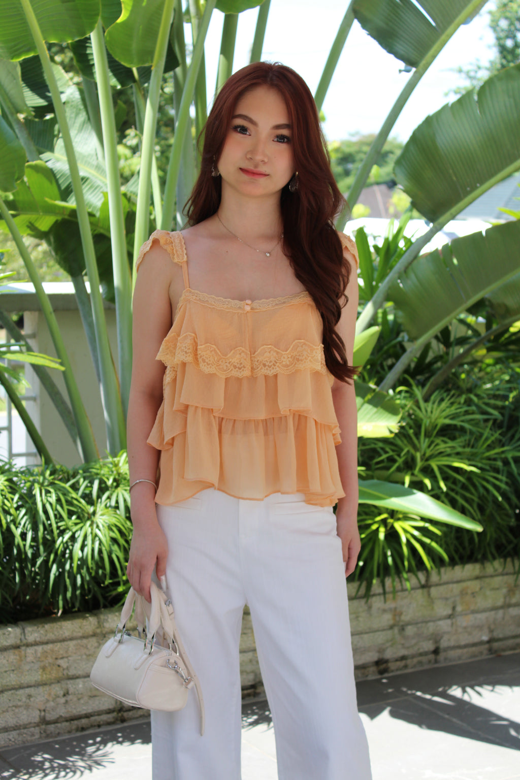 Wendy Lace Flare Layered Top (Cream)