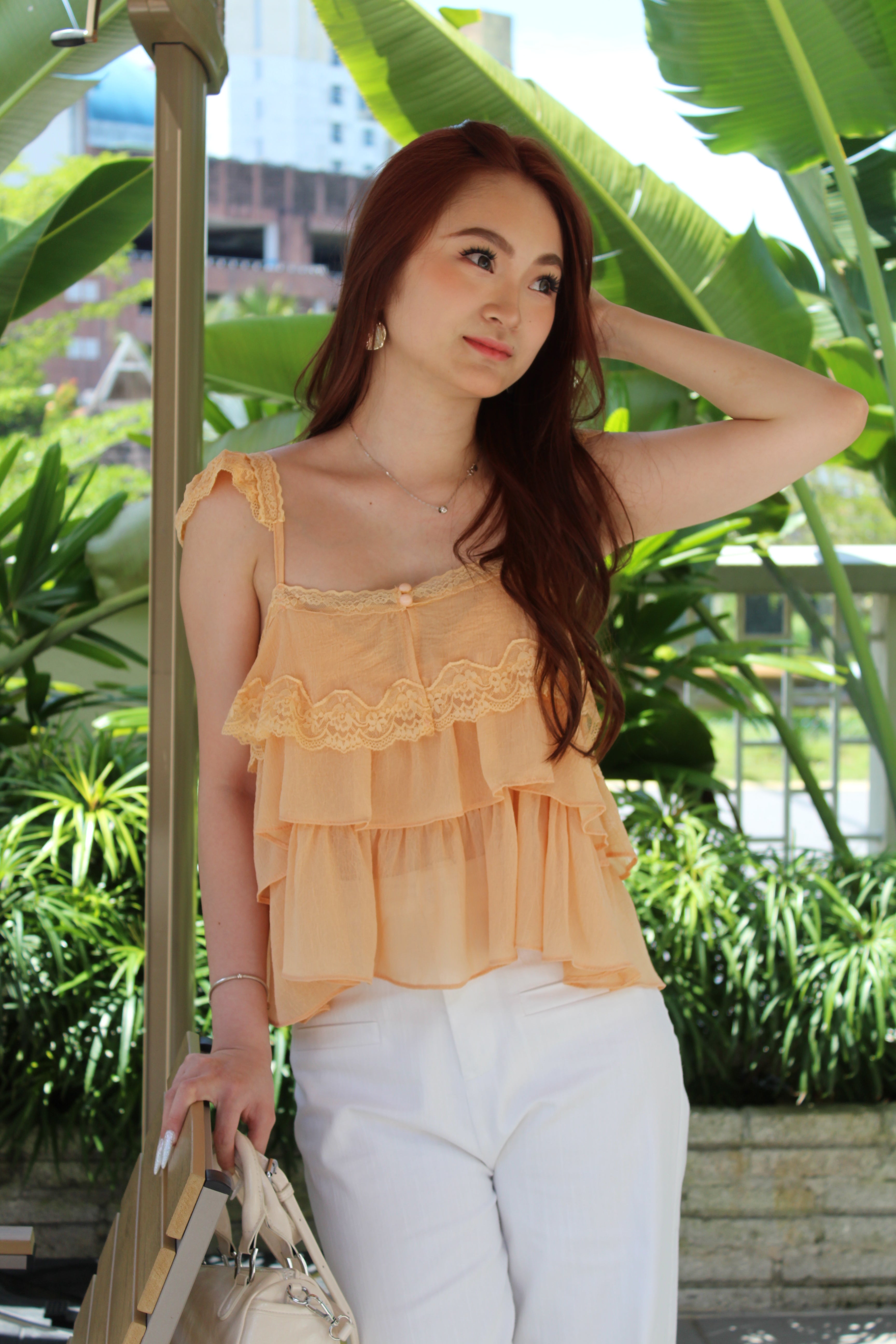 Wendy Lace Flare Layered Top (Cream)