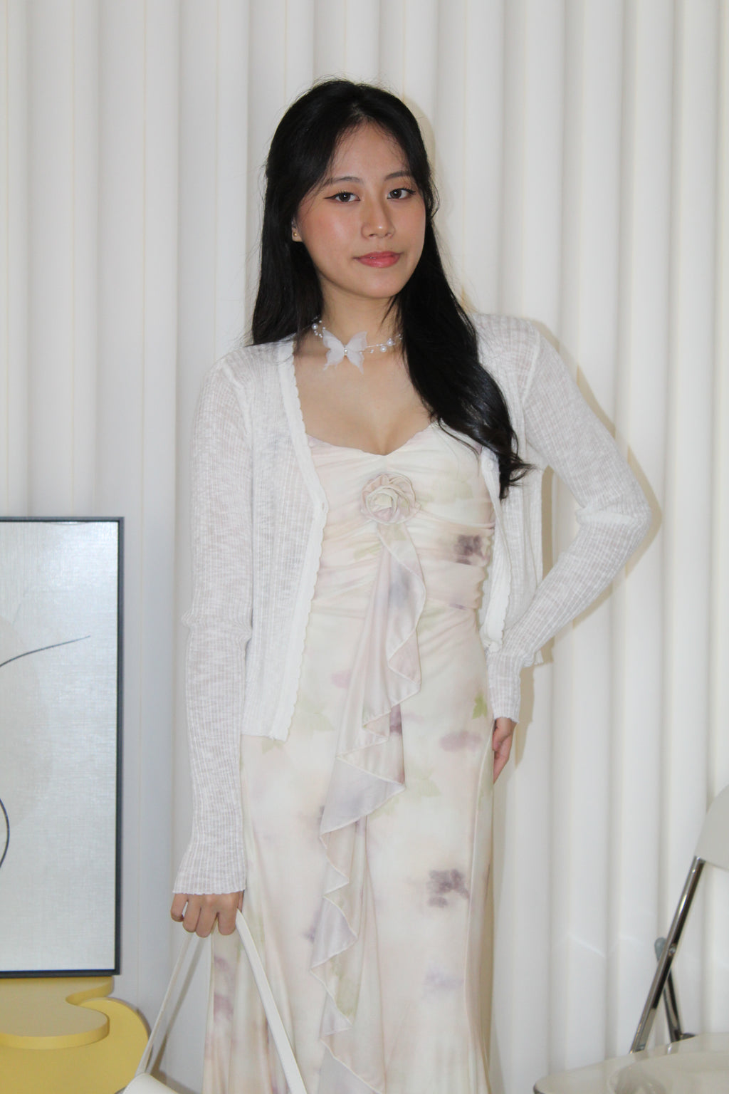 Ginnie Floral Mesh Midaxi Dress (Cream)