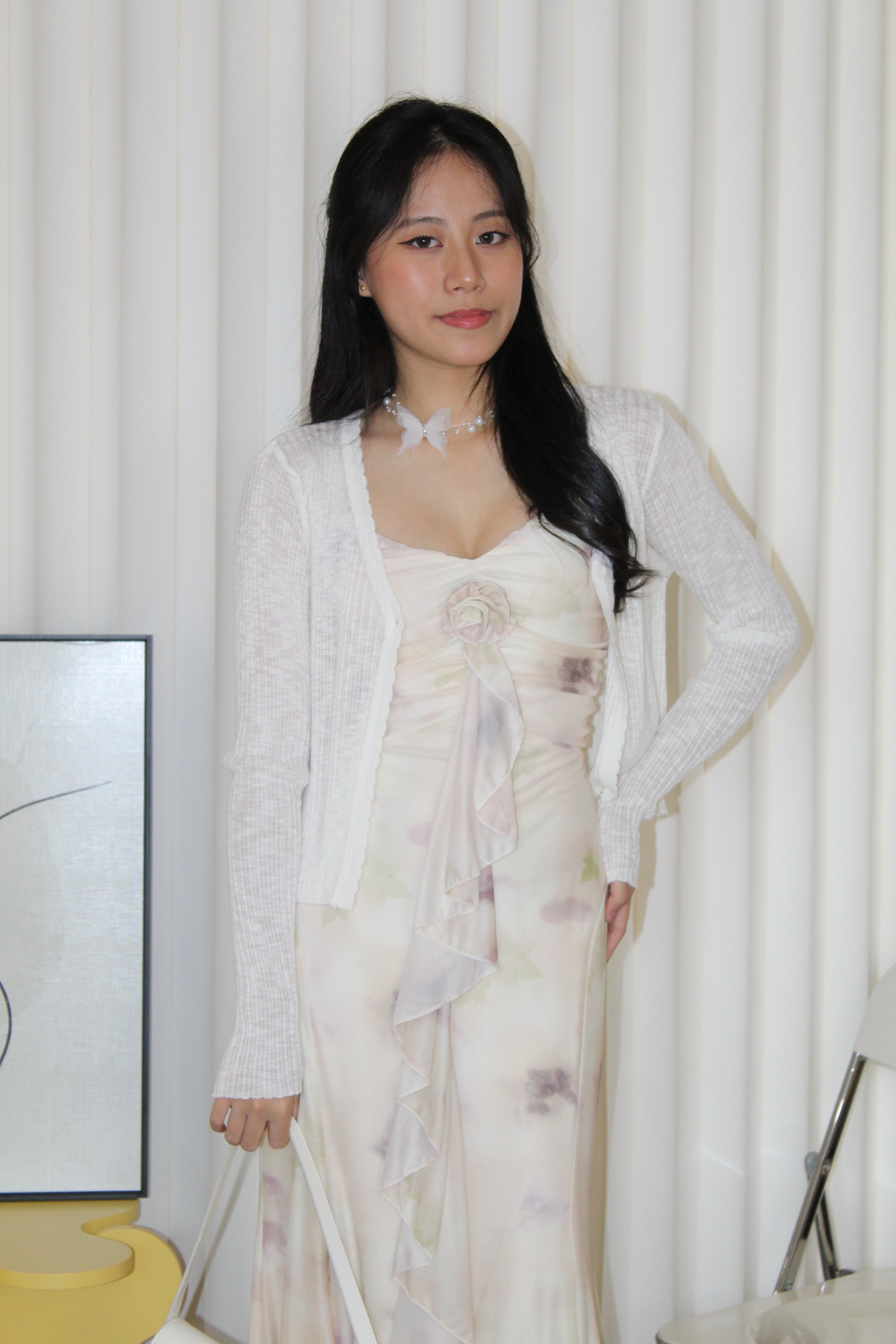 Ginnie Floral Mesh Midaxi Dress (Cream)
