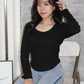 Roxanne U-Shape Long Sleeve Top (Black)