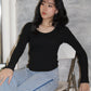 Roxanne U-Shape Long Sleeve Top (Black)