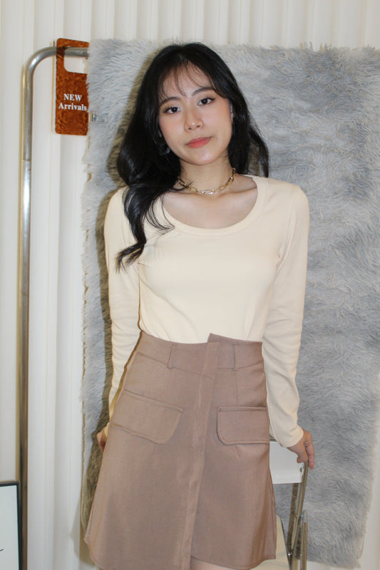 Roxanne U-Shape Long Sleeve Top (Cream)