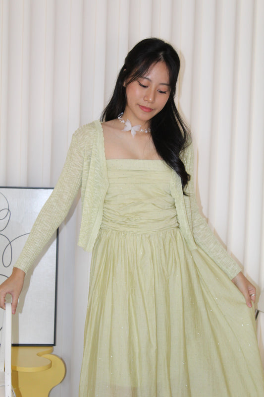 Elena Sheer Crop Cardigan (Green)