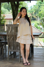 Mira Halter Satin Two Piece Skirt Set (Khaki)