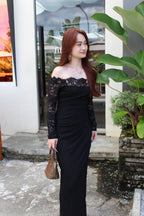 Aileen Off Shoulder Midaxi Dress (Black)