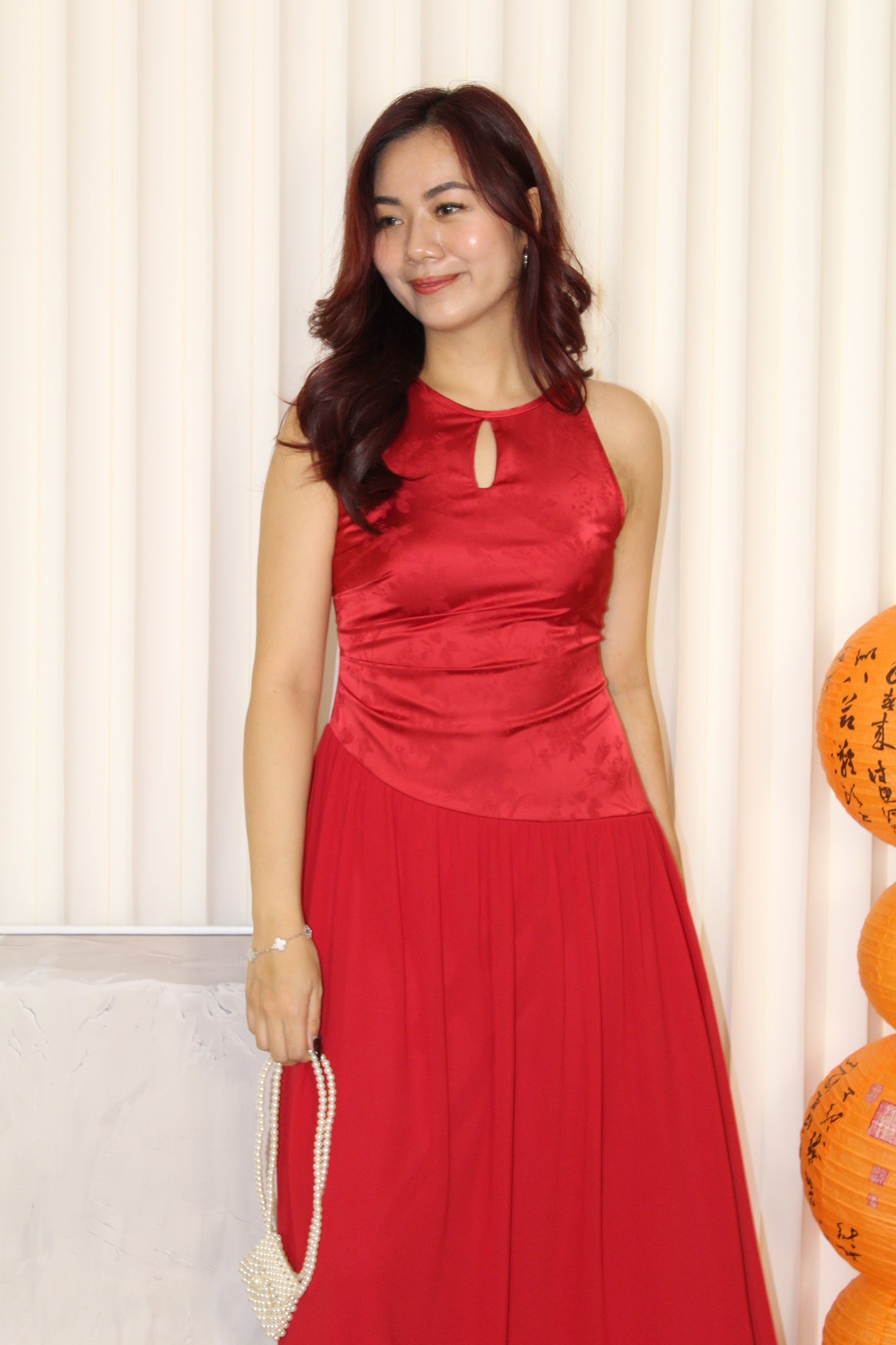 Emilia Cheongsam Flare Maxi Dress (Cream)