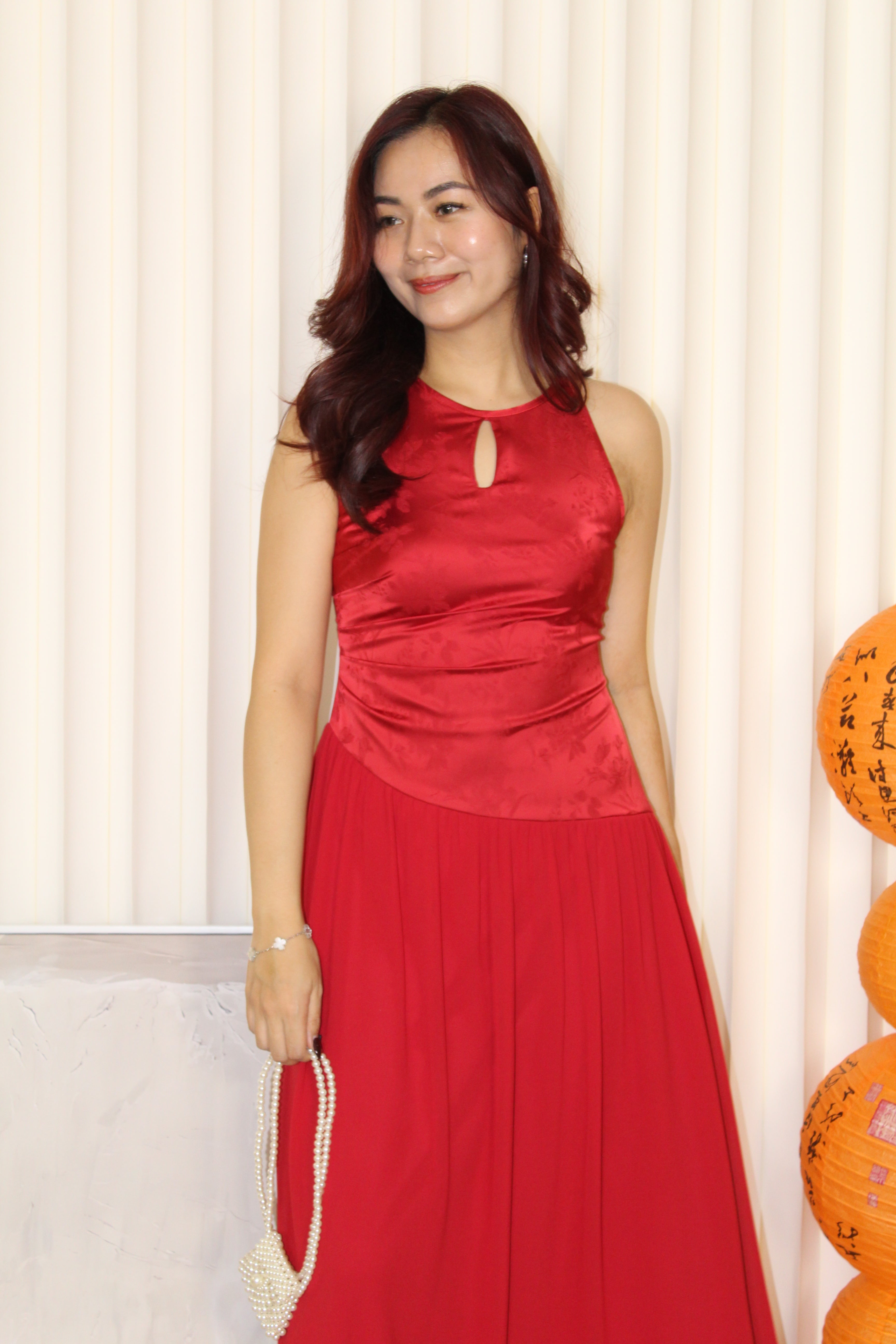 Emilia Cheongsam Flare Maxi Dress (Red)