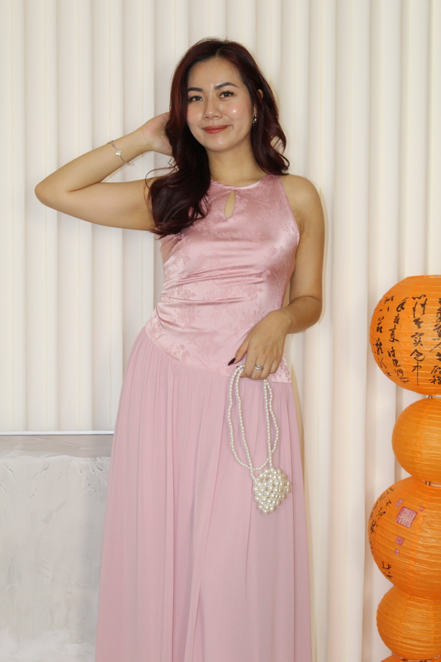 Emilia Cheongsam Flare Maxi Dress (Cream)