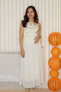 Emilia Cheongsam Flare Maxi Dress (Cream)