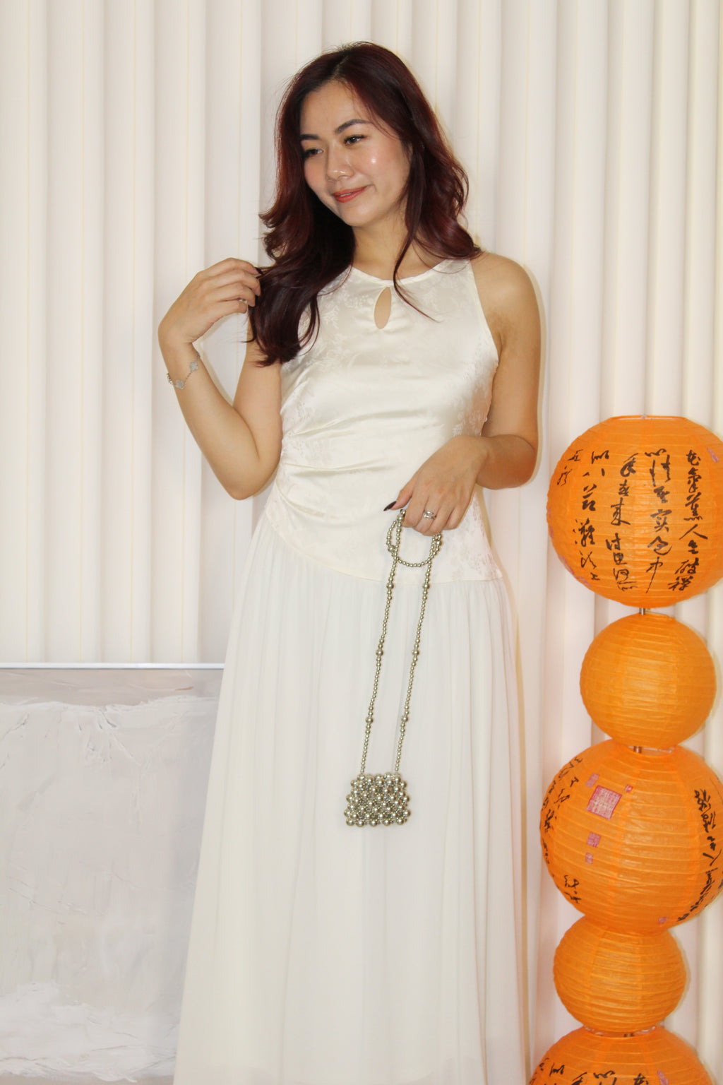 Emilia Cheongsam Flare Maxi Dress (Red)