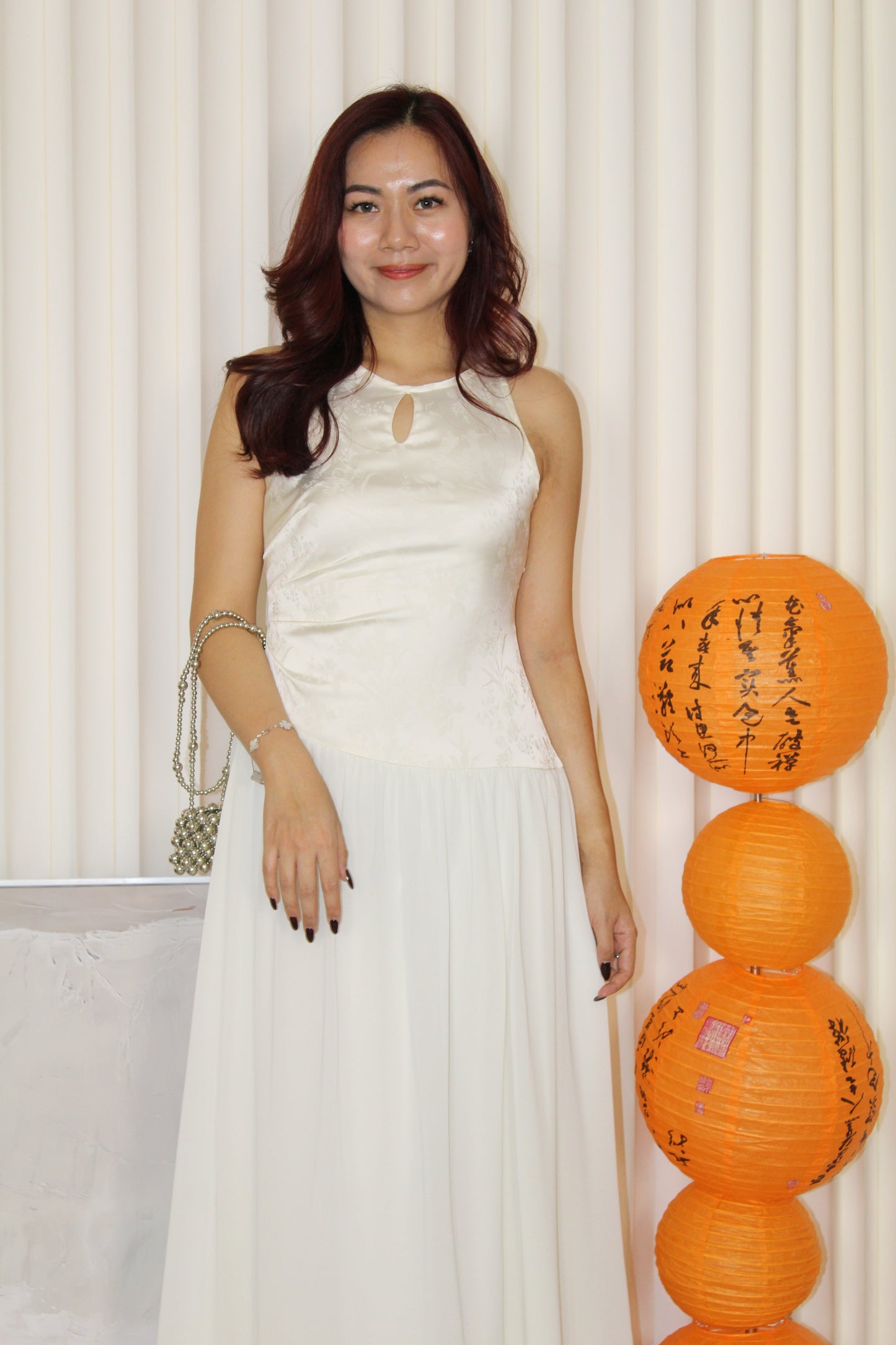 Emilia Cheongsam Flare Maxi Dress (Cream)