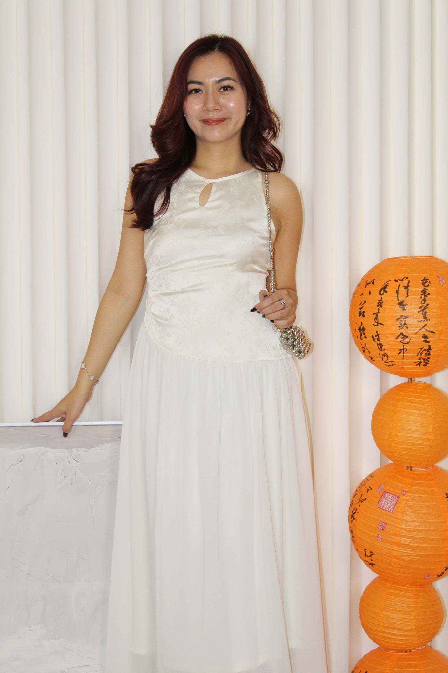 Emilia Cheongsam Flare Maxi Dress (Cream)