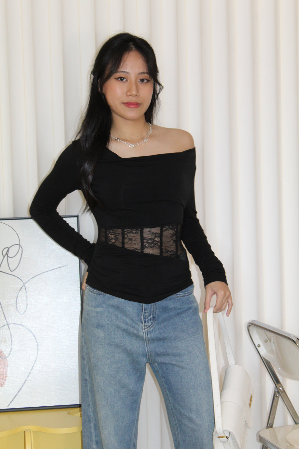 Chiara Lace Long Sleeve Top (Blue)