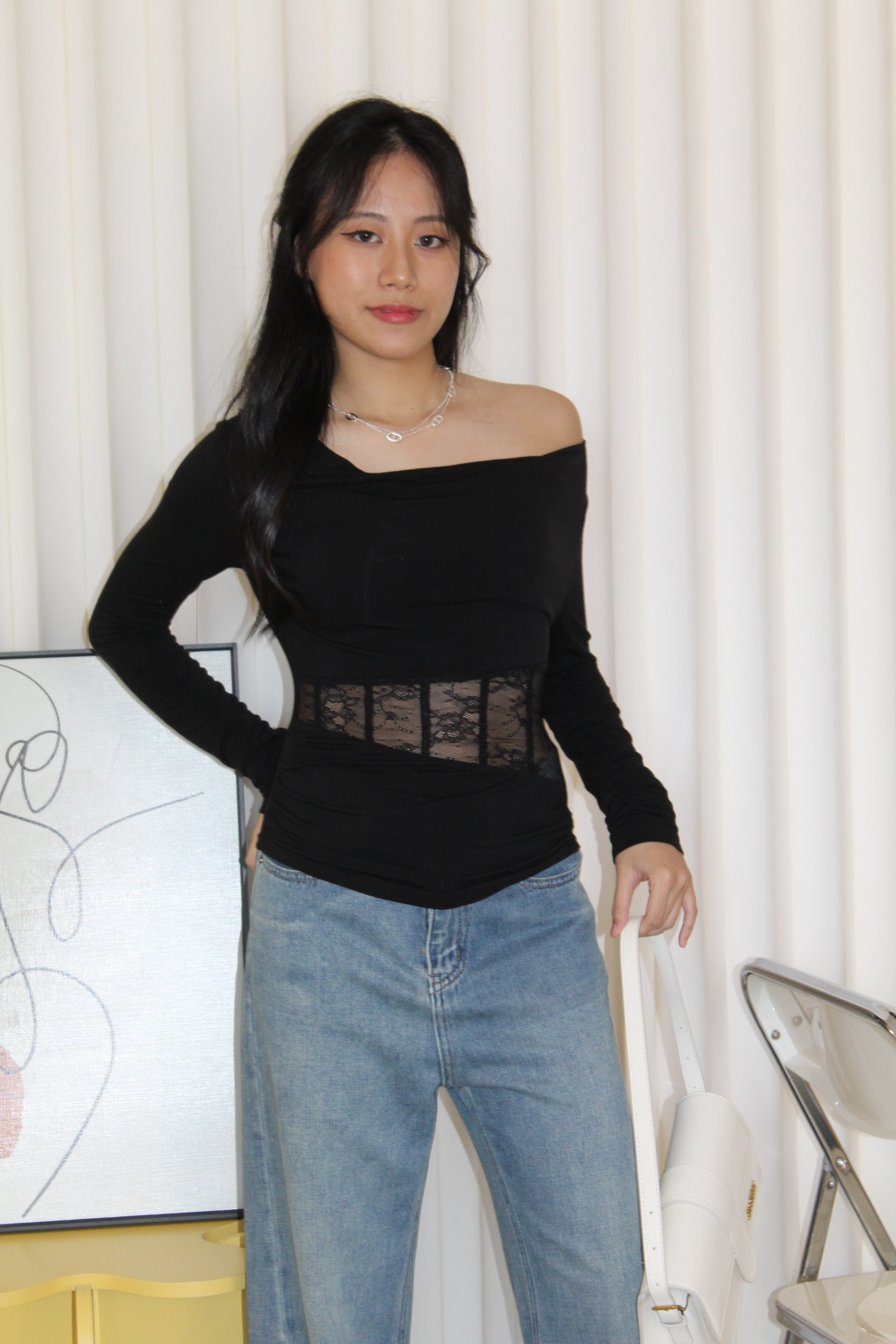 Chiara Lace Long Sleeve Top (Blue)