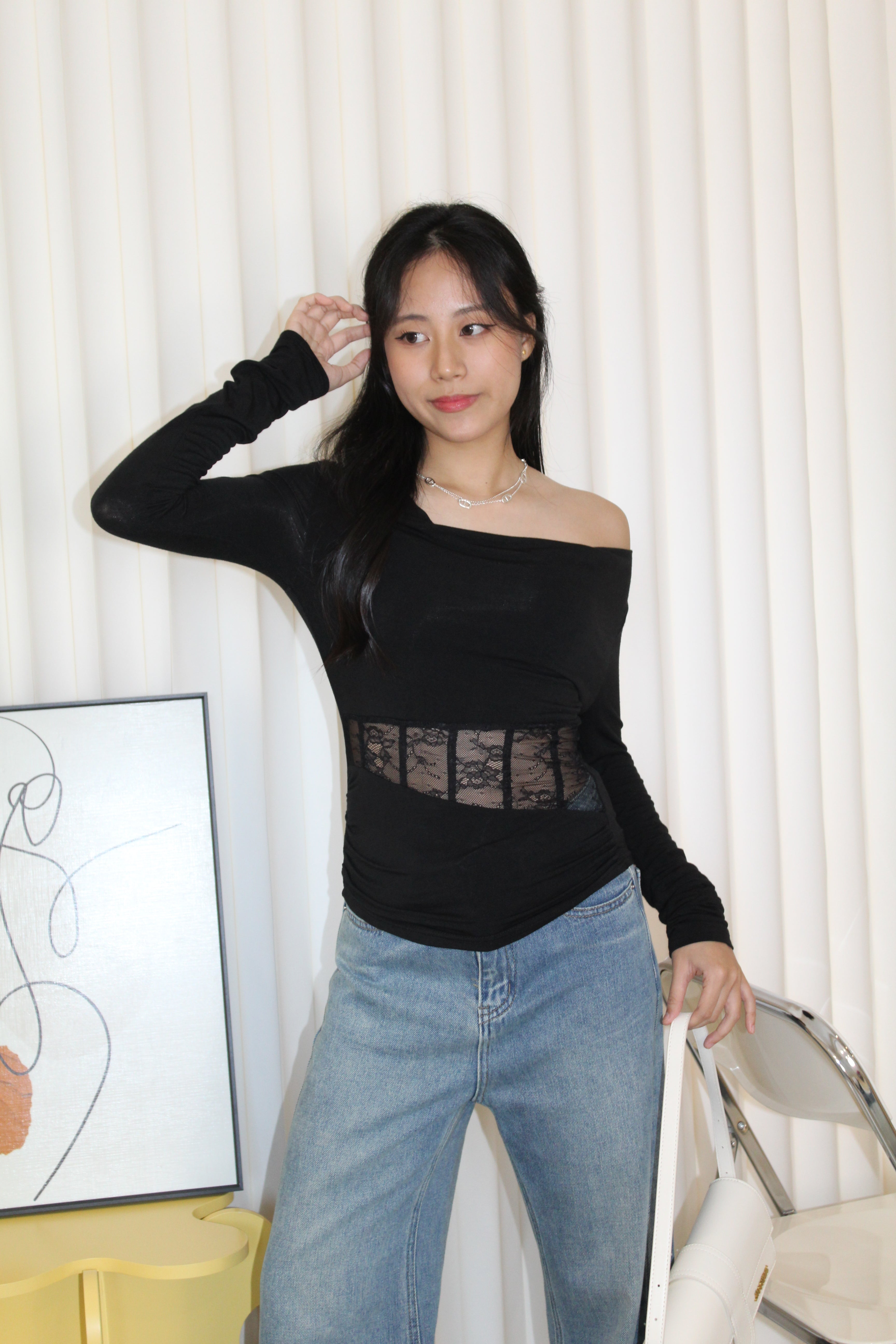 Chiara Lace Long Sleeve Top (Blue)