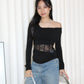 Chiara Lace Long Sleeve Top (Blue)
