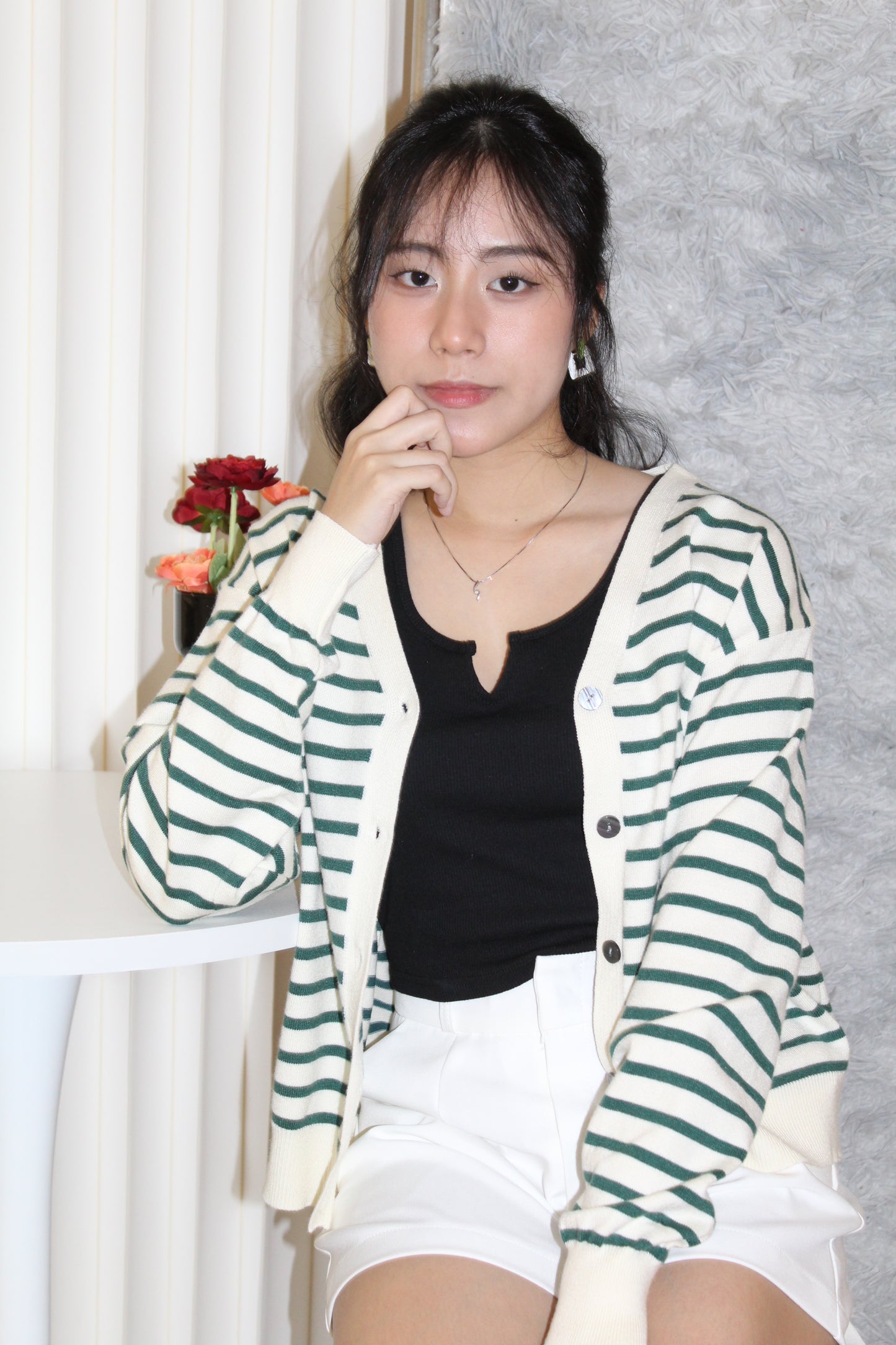 Teresa Stripes Cardigan Top (Brown)