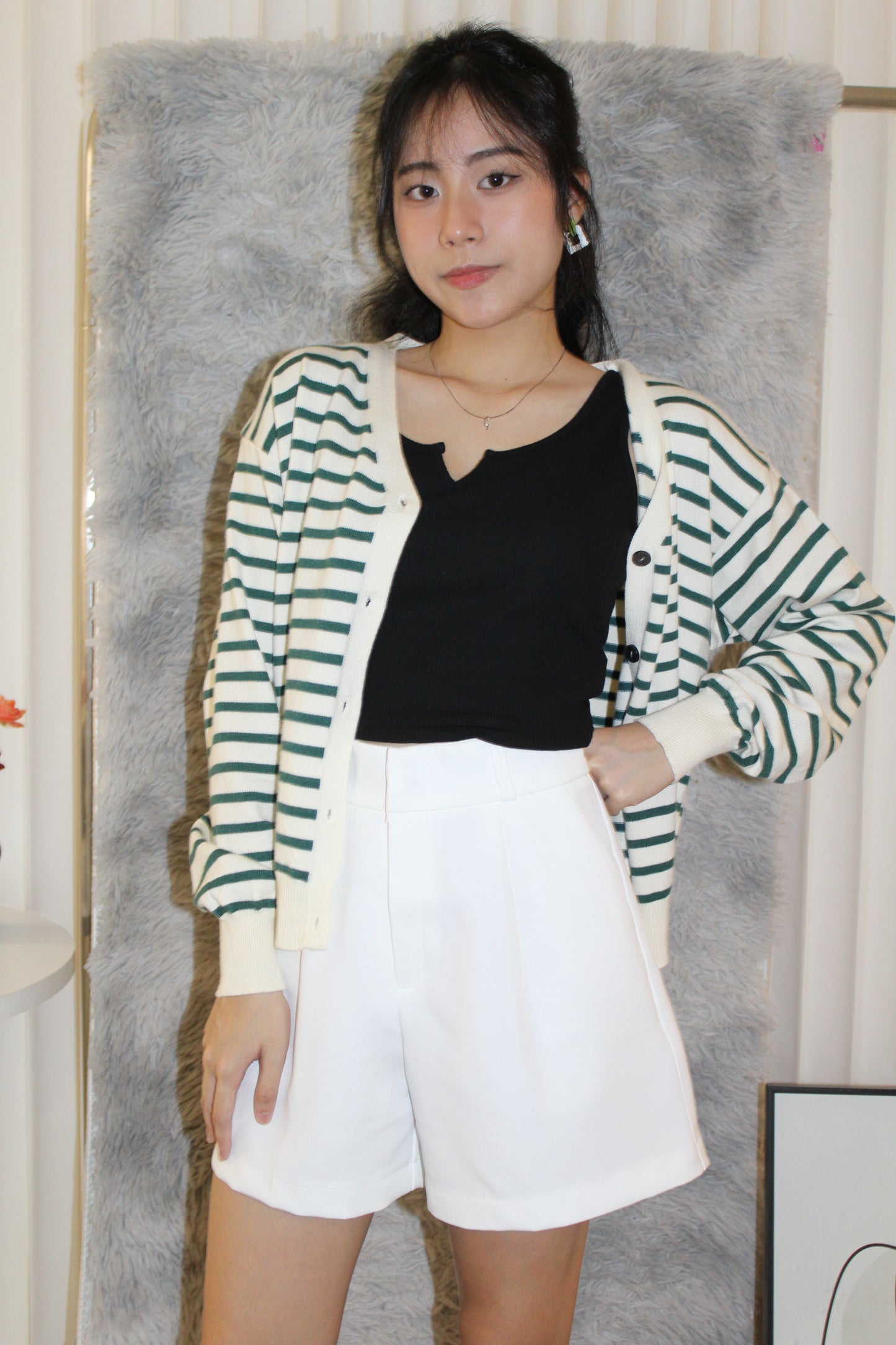 Teresa Stripes Cardigan Top (Brown)